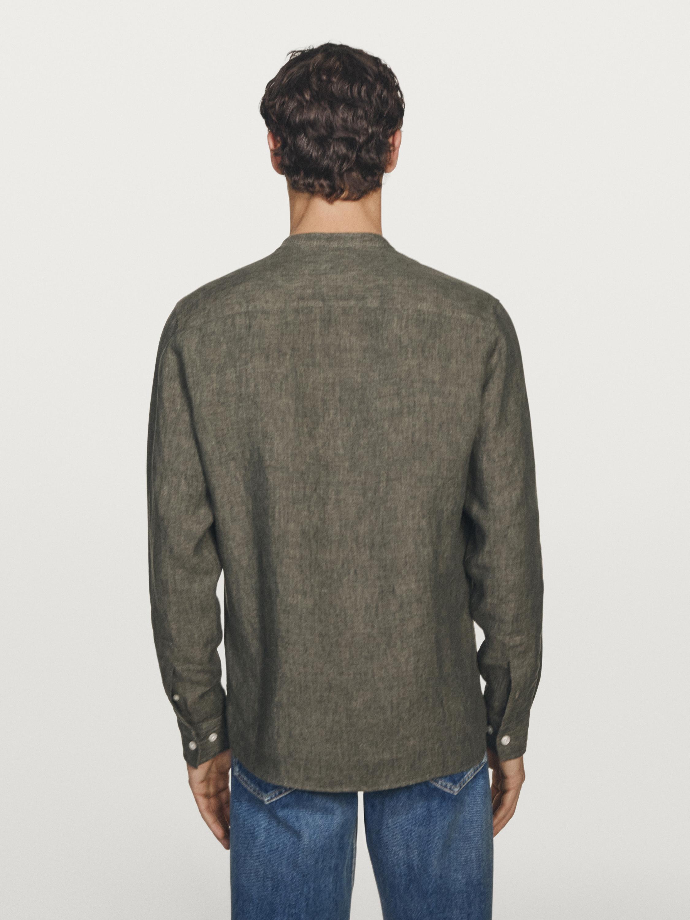 100% linen stand collar shirt